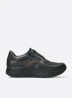 Wolky Vitality S2F - asfalt combi stretch leer<DAMES Lage Veterschoenen|Wandelschoenen