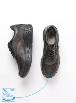 Wolky Vitality S2F - asfalt combi stretch leer<DAMES Lage Veterschoenen|Wandelschoenen