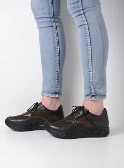 Wolky Vitality S2F - asfalt combi stretch leer<DAMES Lage Veterschoenen|Wandelschoenen