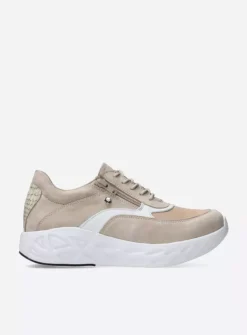Wolky Vitality S2F - beige combi stretch leer<DAMES Lage Veterschoenen|Wandelschoenen