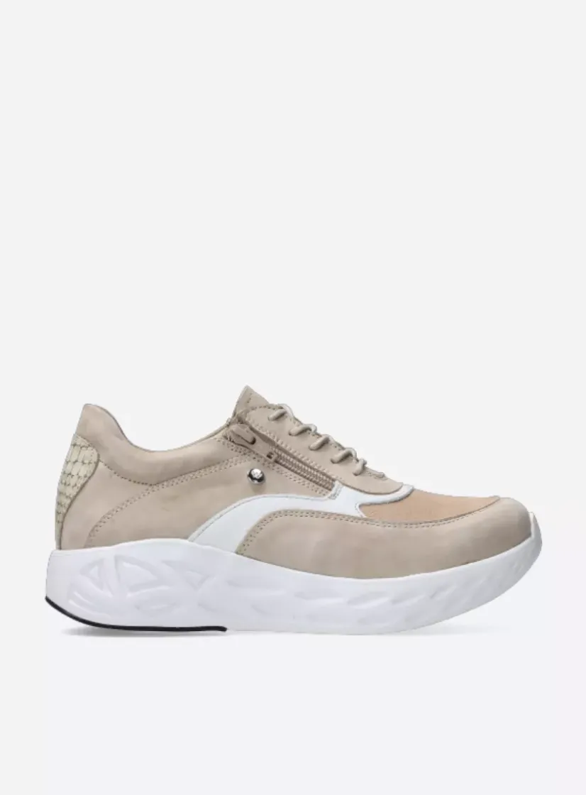 Wolky Vitality S2F - beige combi stretch leer<DAMES Lage Veterschoenen|Wandelschoenen