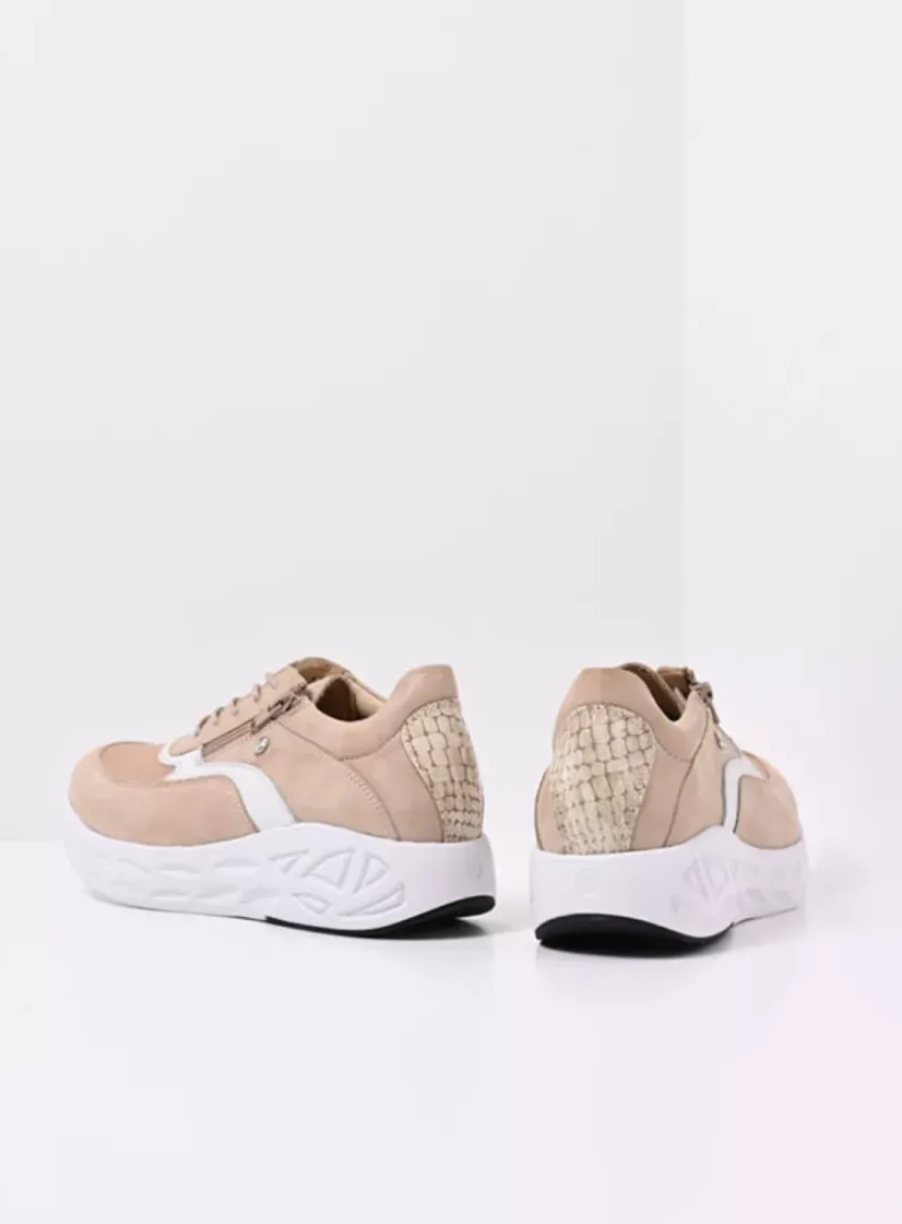 Wolky Vitality S2F - beige combi stretch leer<DAMES Lage Veterschoenen|Wandelschoenen