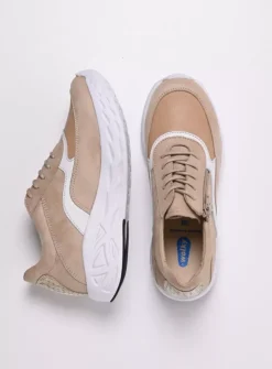 Wolky Vitality S2F - beige combi stretch leer<DAMES Lage Veterschoenen|Wandelschoenen