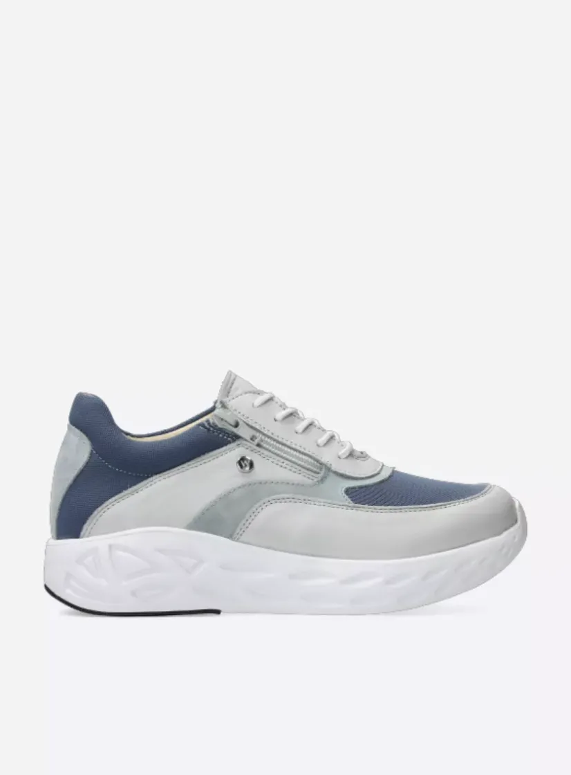 Wolky Vitality S2F - gebroken wit/jeans combi stretch leer<DAMES Lage Veterschoenen|Wandelschoenen