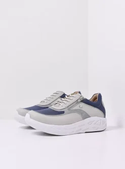 Wolky Vitality S2F - gebroken wit/jeans combi stretch leer<DAMES Lage Veterschoenen|Wandelschoenen