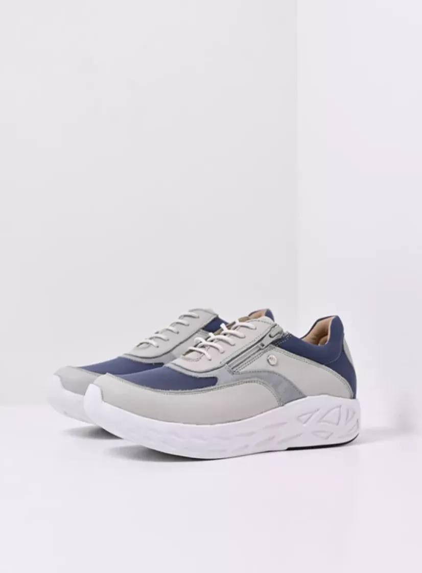 Wolky Vitality S2F - gebroken wit/jeans combi stretch leer<DAMES Lage Veterschoenen|Wandelschoenen