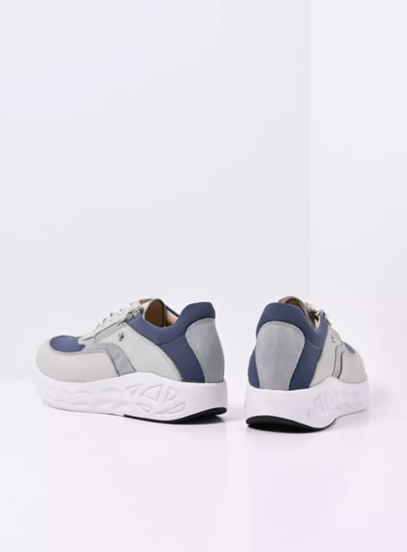 Wolky Vitality S2F - gebroken wit/jeans combi stretch leer<DAMES Lage Veterschoenen|Wandelschoenen