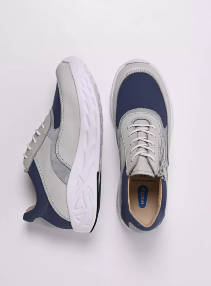 Wolky Vitality S2F - gebroken wit/jeans combi stretch leer<DAMES Lage Veterschoenen|Wandelschoenen