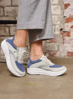 Wolky Vitality S2F - gebroken wit/jeans combi stretch leer<DAMES Lage Veterschoenen|Wandelschoenen