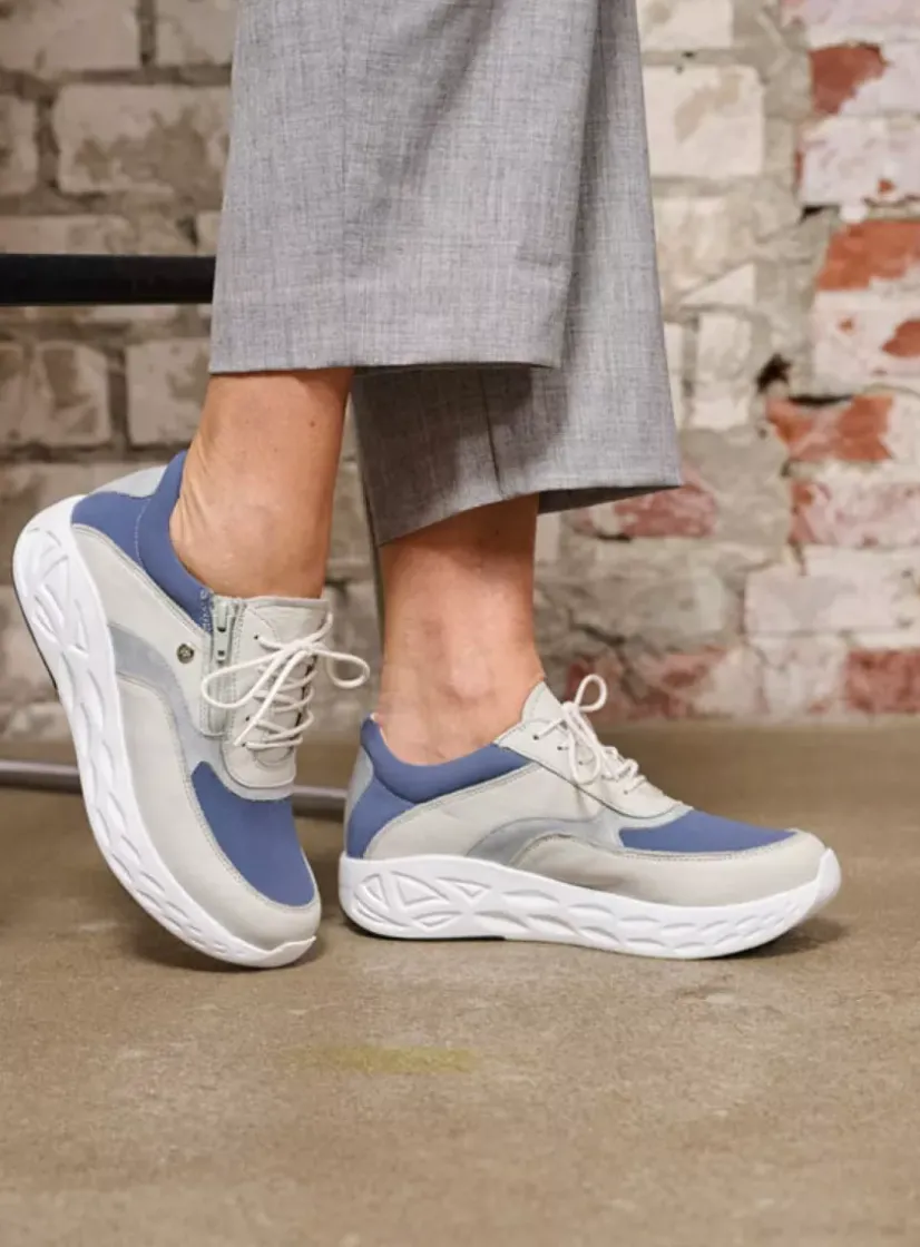 Wolky Vitality S2F - gebroken wit/jeans combi stretch leer<DAMES Lage Veterschoenen|Wandelschoenen