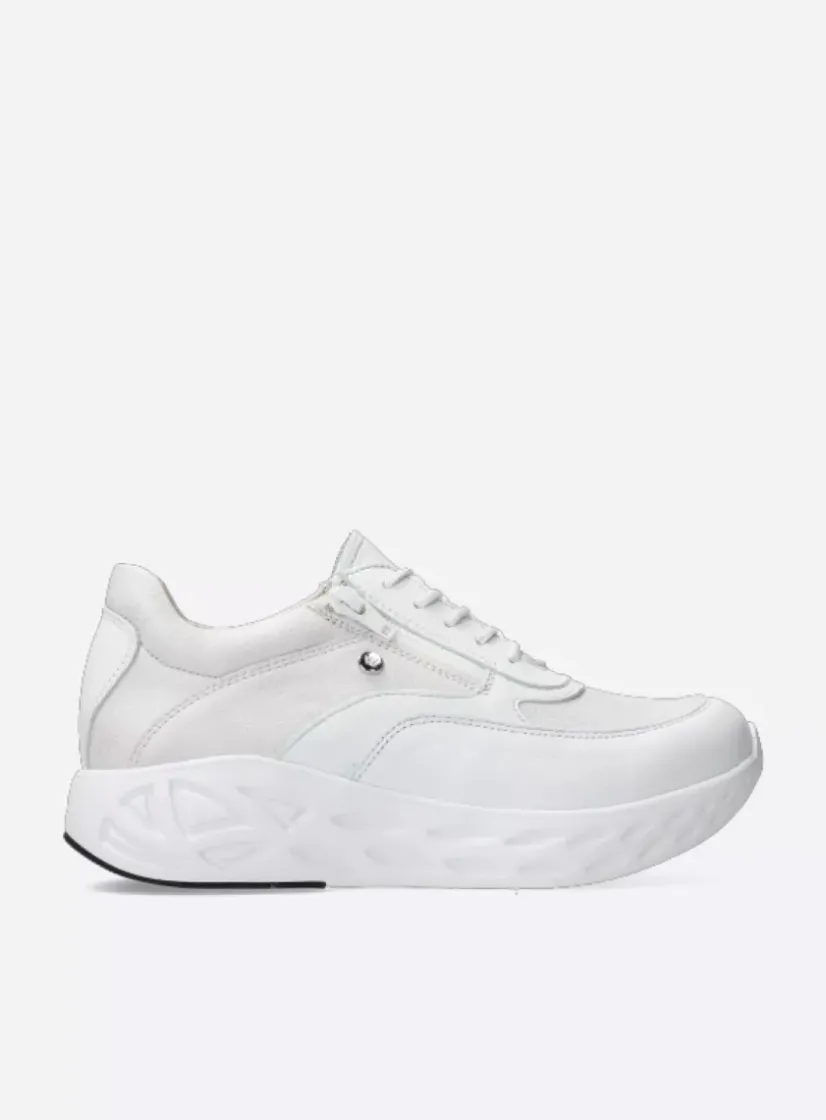 Wolky Vitality S2F - wit/gebroken combi stretch leer<DAMES Lage Veterschoenen|Wandelschoenen