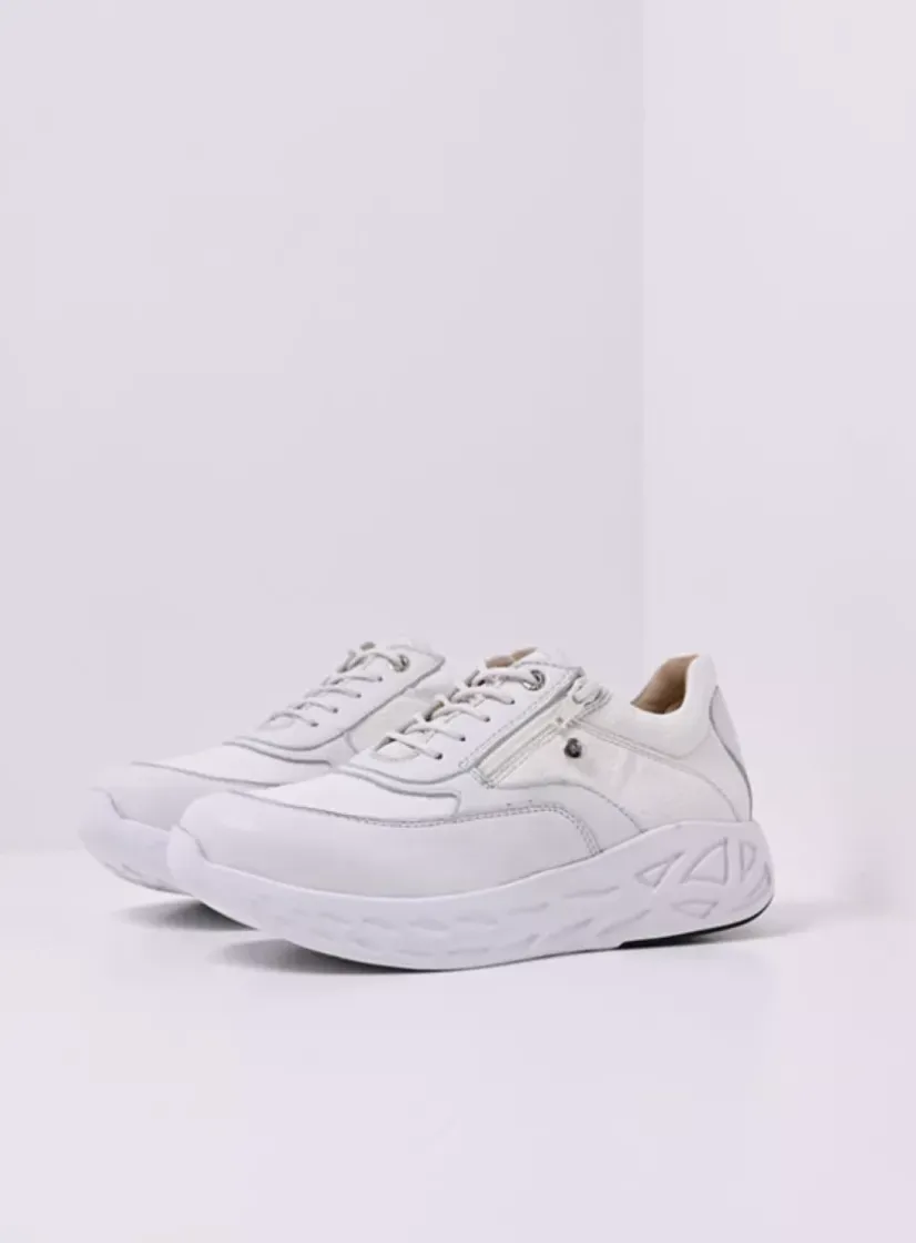 Wolky Vitality S2F - wit/gebroken combi stretch leer<DAMES Lage Veterschoenen|Wandelschoenen