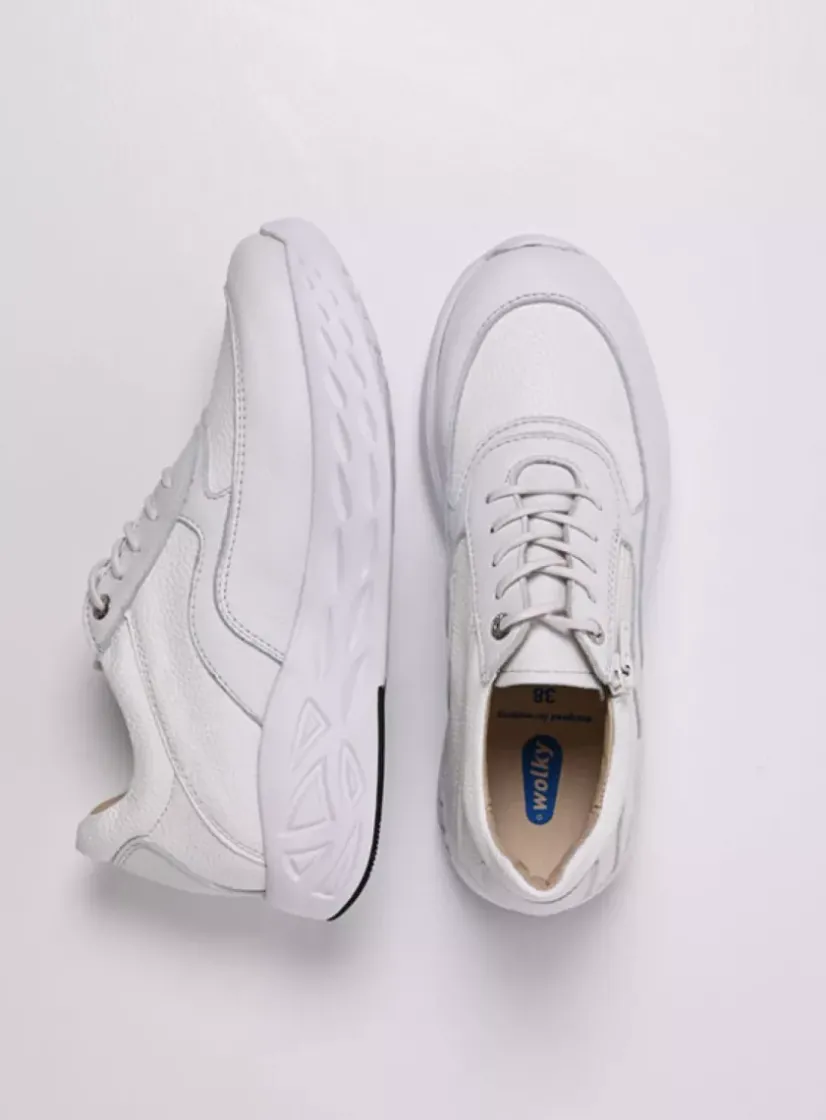 Wolky Vitality S2F - wit/gebroken combi stretch leer<DAMES Lage Veterschoenen|Wandelschoenen