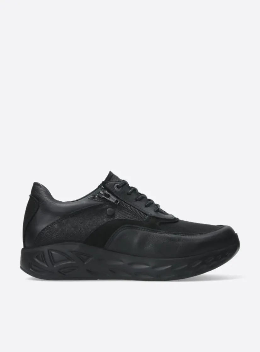 Wolky Vitality S2F - zwart combi stretchleer<DAMES Lage Veterschoenen|Wandelschoenen