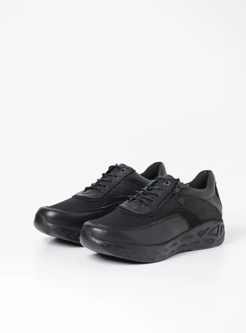 Wolky Vitality S2F - zwart combi stretchleer<DAMES Lage Veterschoenen|Wandelschoenen
