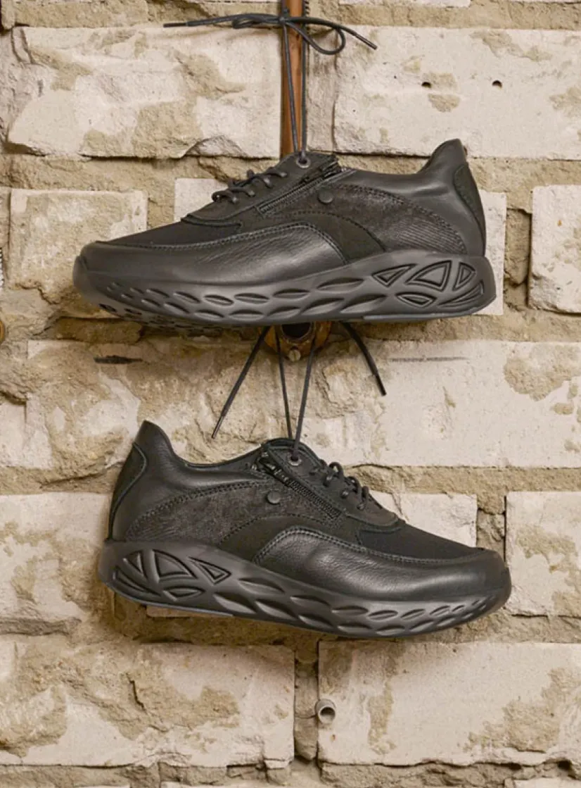 Wolky Vitality S2F - zwart combi stretchleer<DAMES Lage Veterschoenen|Wandelschoenen