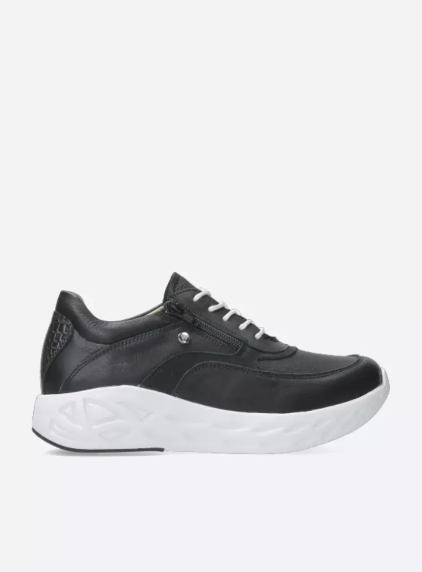 Wolky Vitality S2F - zwart/wit combi stretch leer<DAMES Lage Veterschoenen|Wandelschoenen