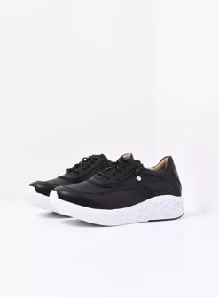 Wolky Vitality S2F - zwart/wit combi stretch leer<DAMES Lage Veterschoenen|Wandelschoenen