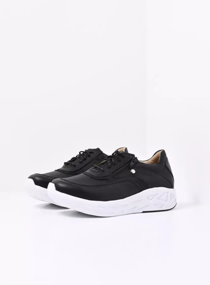Wolky Vitality S2F - zwart/wit combi stretch leer<DAMES Lage Veterschoenen|Wandelschoenen