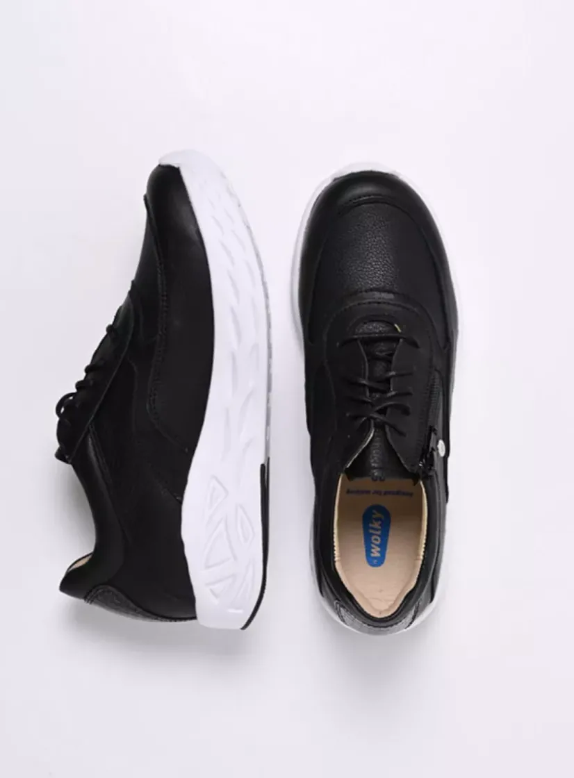 Wolky Vitality S2F - zwart/wit combi stretch leer<DAMES Lage Veterschoenen|Wandelschoenen