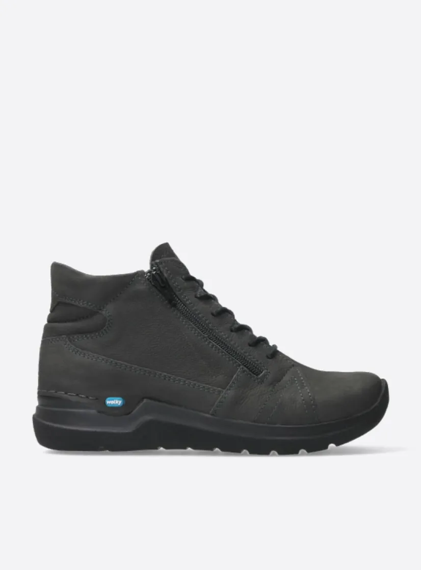 Wolky Why - asfalt nubuck<DAMES Hoge Veterschoenen|Wandelschoenen