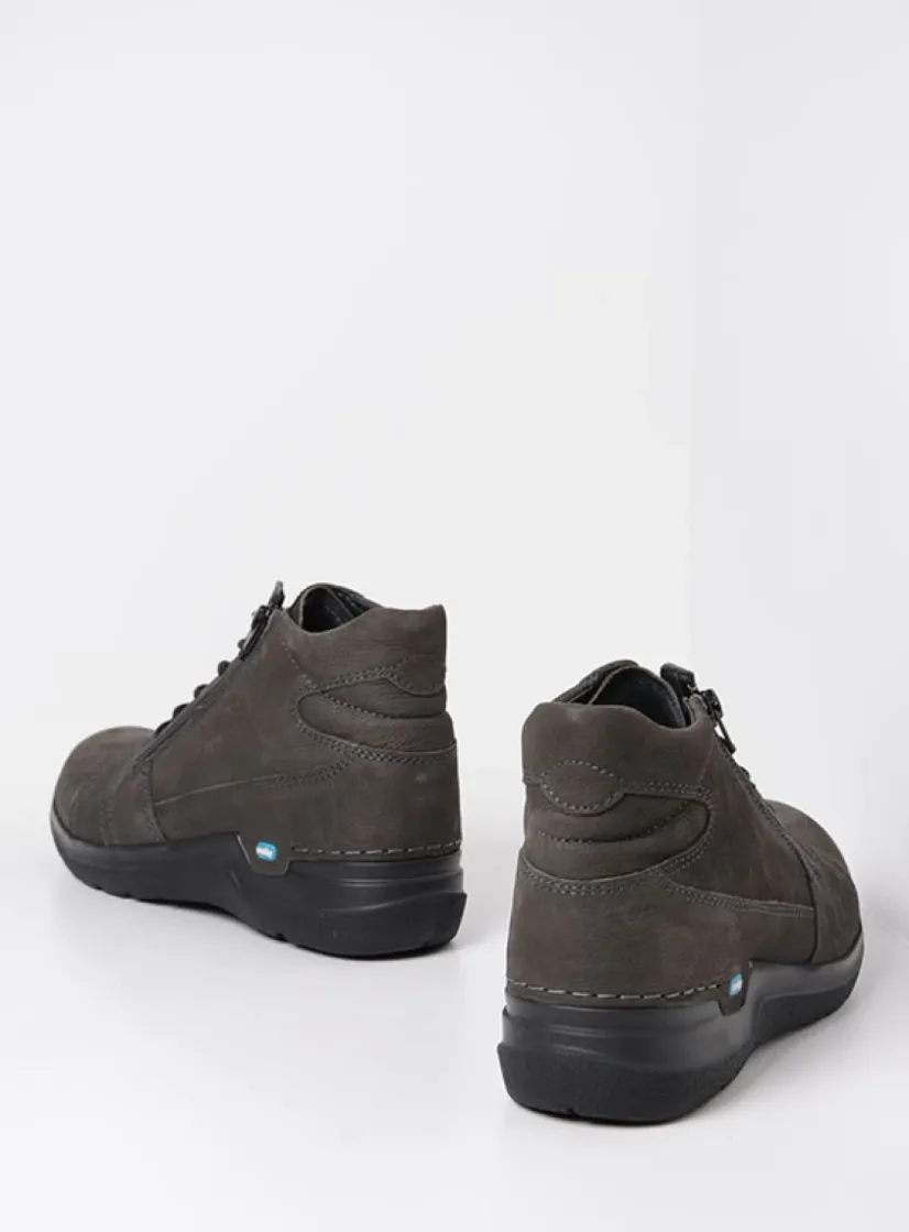 Wolky Why - asfalt nubuck<DAMES Hoge Veterschoenen|Wandelschoenen