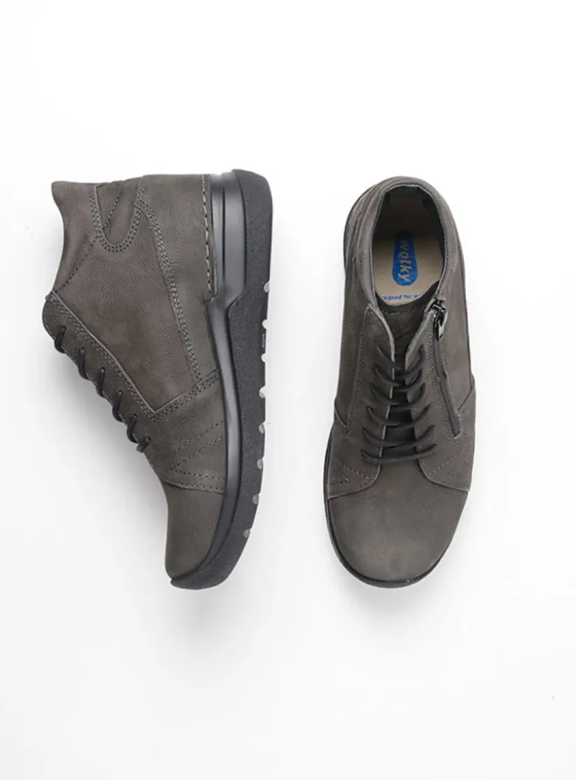 Wolky Why - asfalt nubuck<DAMES Hoge Veterschoenen|Wandelschoenen