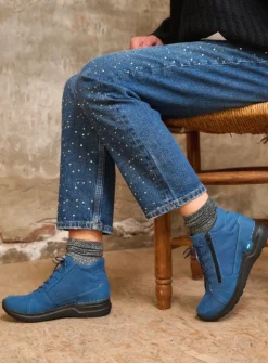 Wolky Why - atlantisch blauw nubuck<DAMES Hoge Veterschoenen|Wandelschoenen