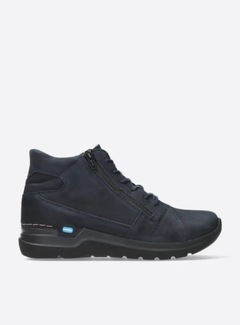 Wolky Why - blauw nubuck<DAMES Hoge Veterschoenen|Wandelschoenen