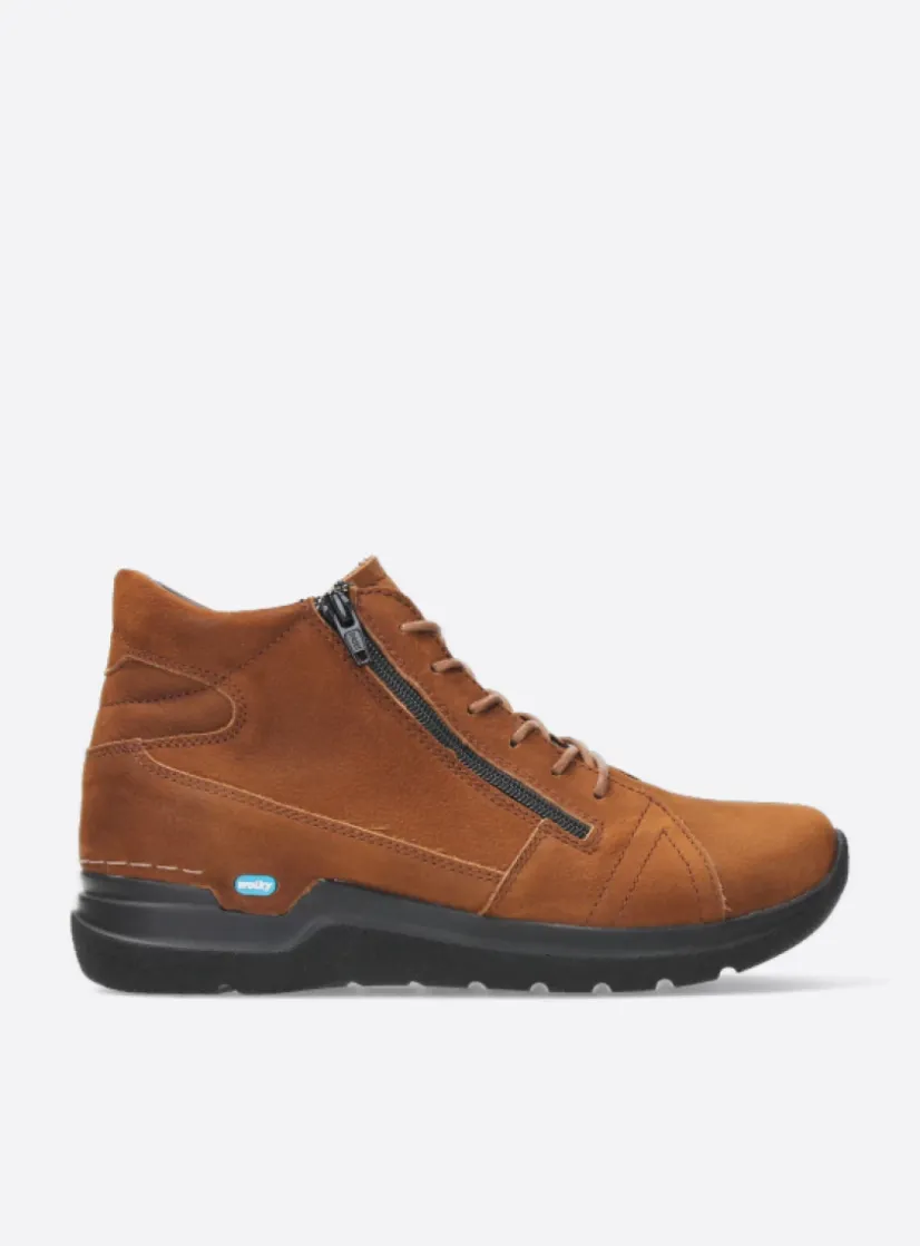 Wolky Why - cognac nubuck<DAMES Hoge Veterschoenen|Wandelschoenen