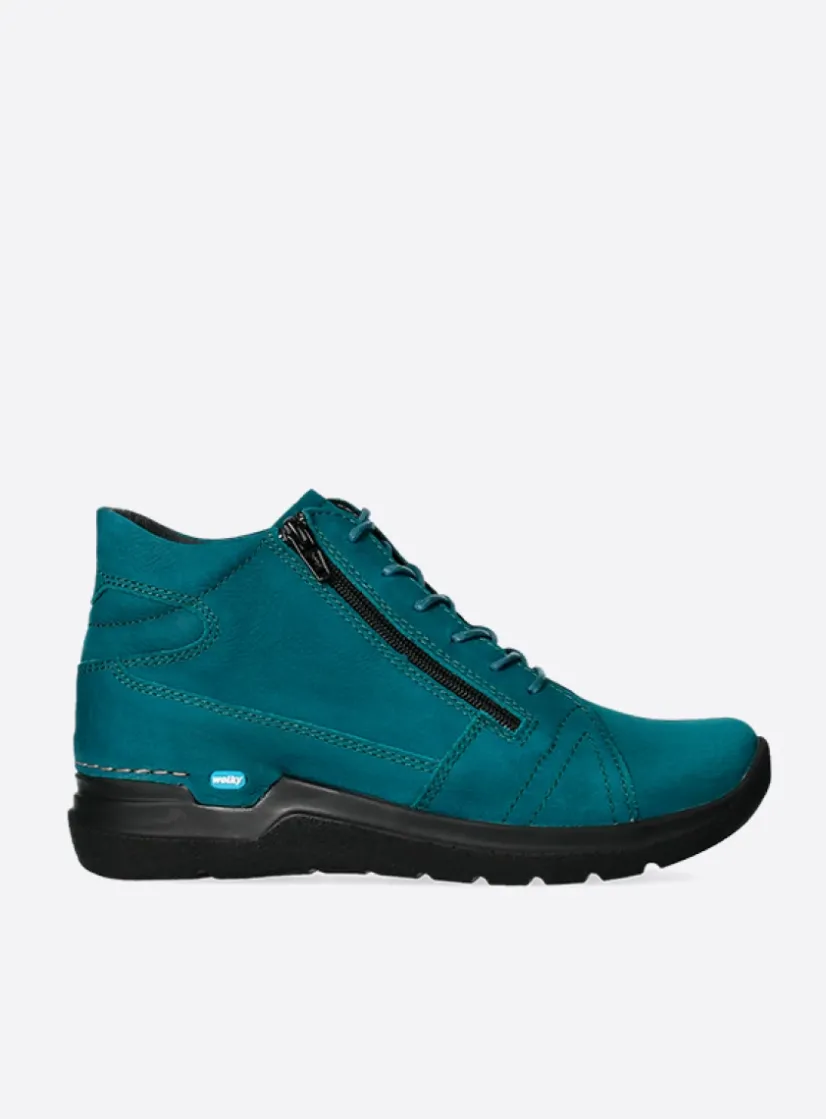 Wolky Why - petrol nubuck<DAMES Hoge Veterschoenen|Wandelschoenen