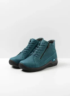 Wolky Why - petrol nubuck<DAMES Hoge Veterschoenen|Wandelschoenen
