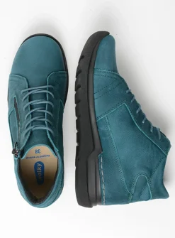 Wolky Why - petrol nubuck<DAMES Hoge Veterschoenen|Wandelschoenen