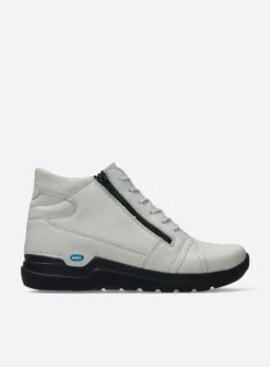 Wolky Why - wit leer<DAMES Hoge Veterschoenen|Wandelschoenen