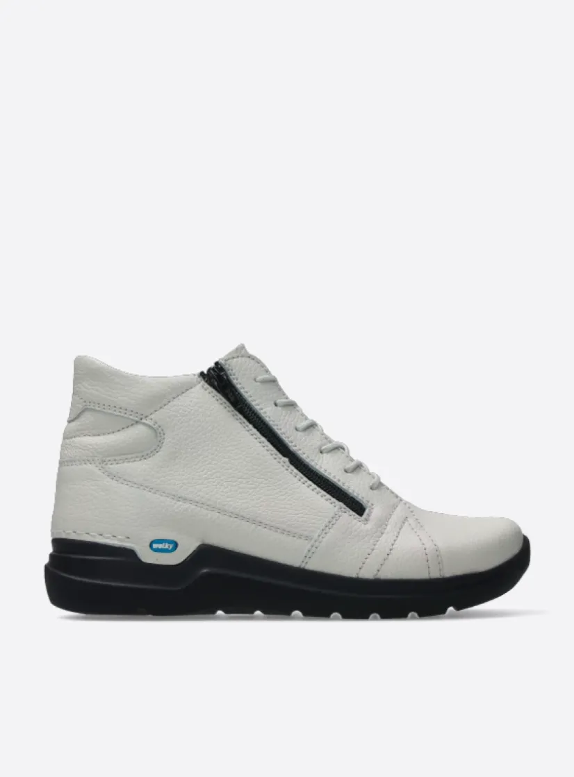Wolky Why - wit leer<DAMES Hoge Veterschoenen|Wandelschoenen