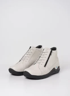 Wolky Why - wit leer<DAMES Hoge Veterschoenen|Wandelschoenen