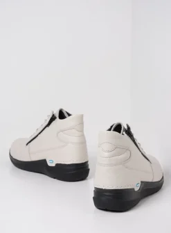 Wolky Why - wit leer<DAMES Hoge Veterschoenen|Wandelschoenen