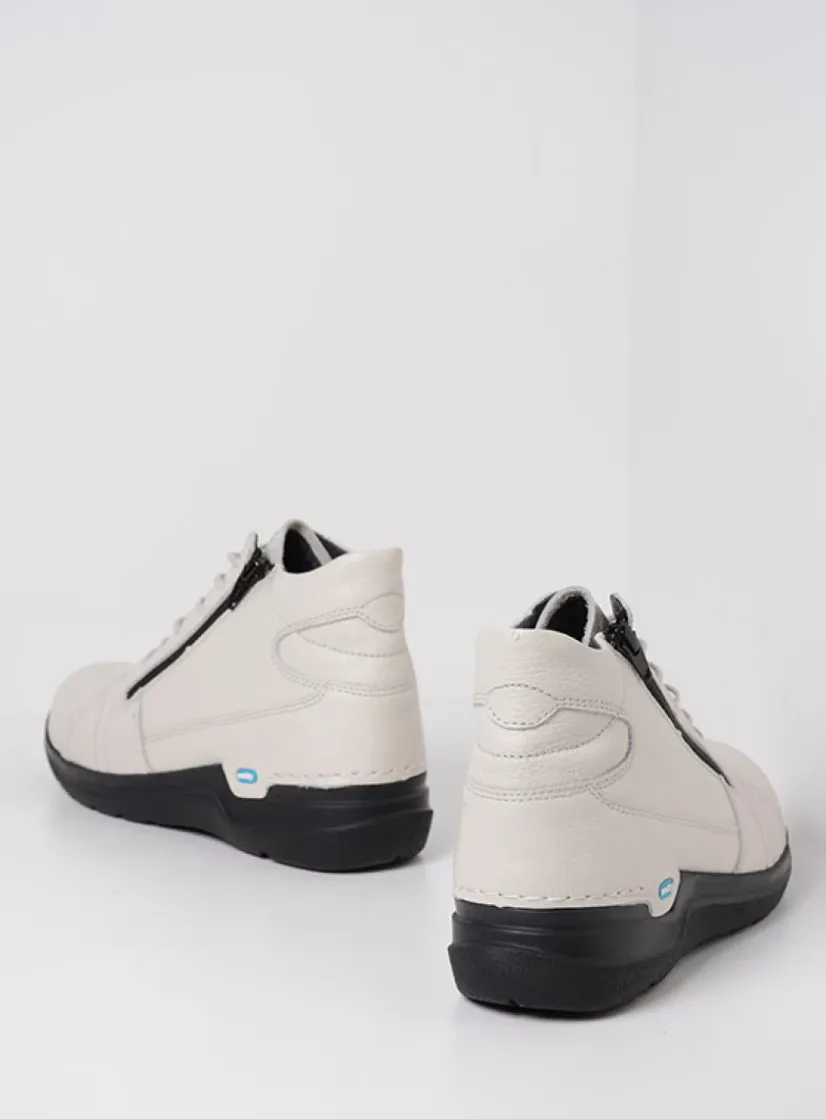 Wolky Why - wit leer<DAMES Hoge Veterschoenen|Wandelschoenen