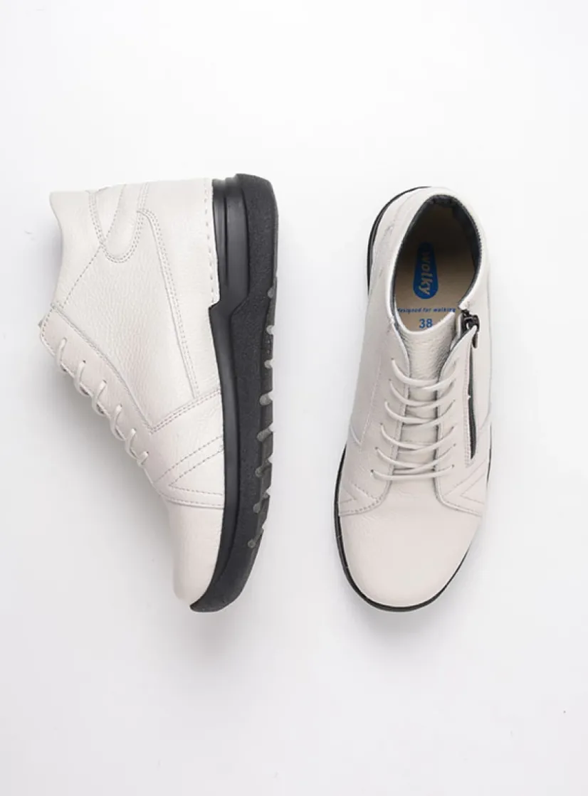 Wolky Why - wit leer<DAMES Hoge Veterschoenen|Wandelschoenen