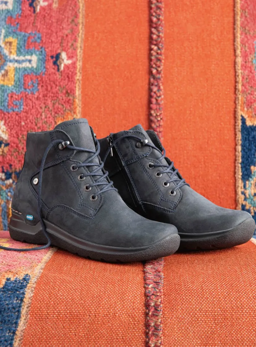 Wolky Whynot - blauw nubuck<DAMES Hoge Veterschoenen|Wandelschoenen