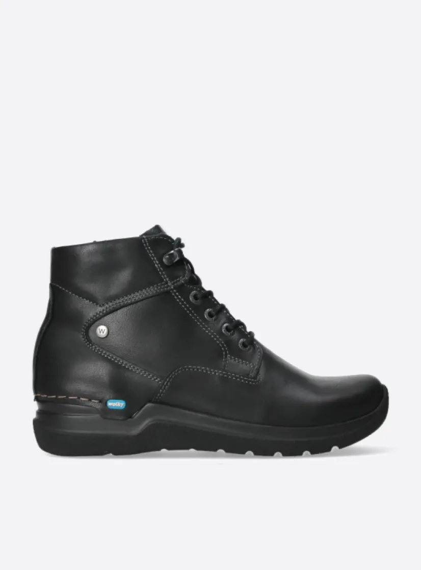 Wolky Whynot - zwart leer<DAMES Hoge Veterschoenen|Wandelschoenen