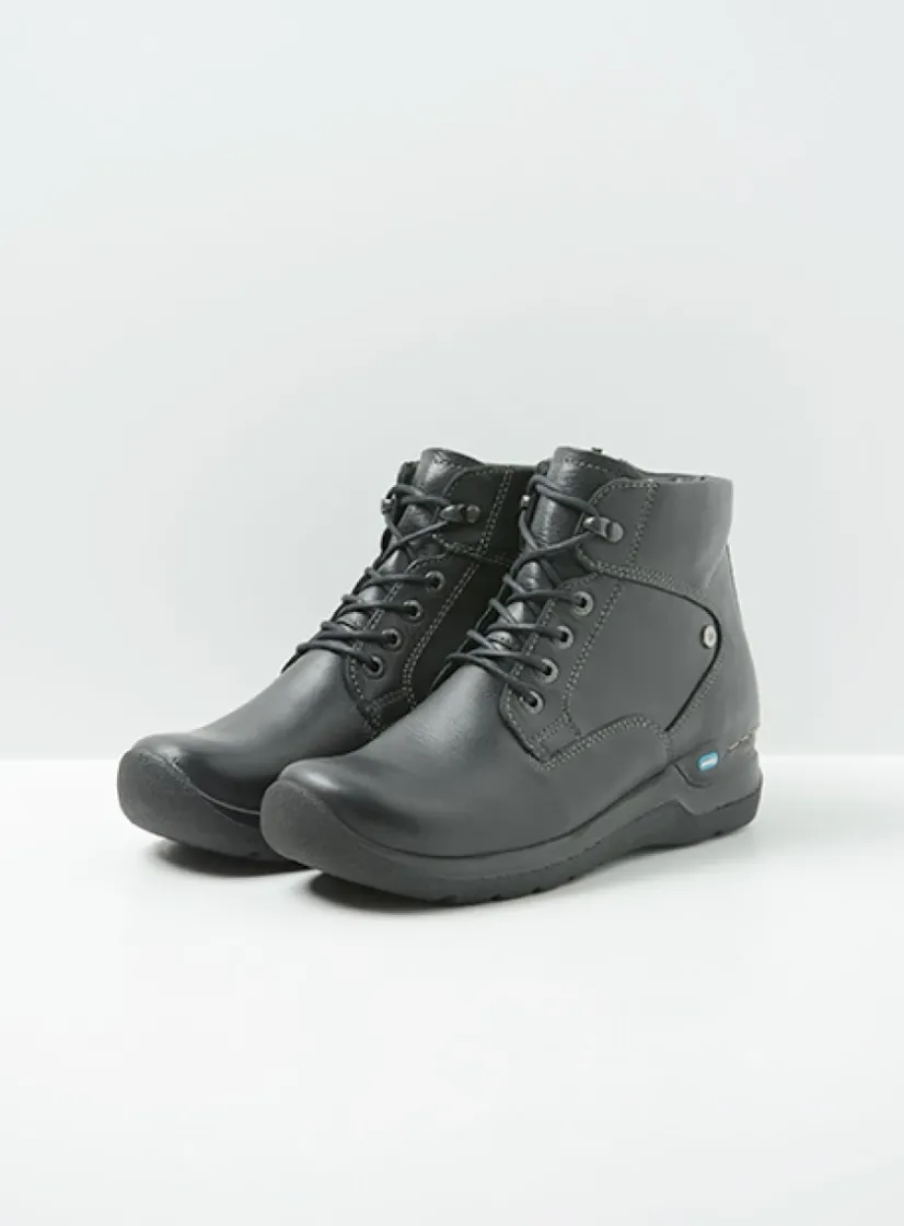 Wolky Whynot - zwart leer<DAMES Hoge Veterschoenen|Wandelschoenen