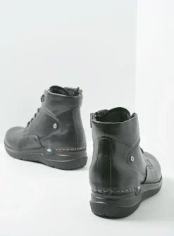 Wolky Whynot - zwart leer<DAMES Hoge Veterschoenen|Wandelschoenen