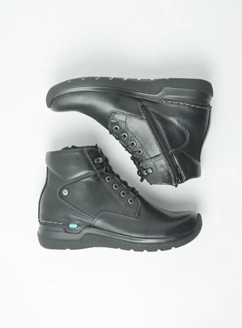 Wolky Whynot - zwart leer<DAMES Hoge Veterschoenen|Wandelschoenen
