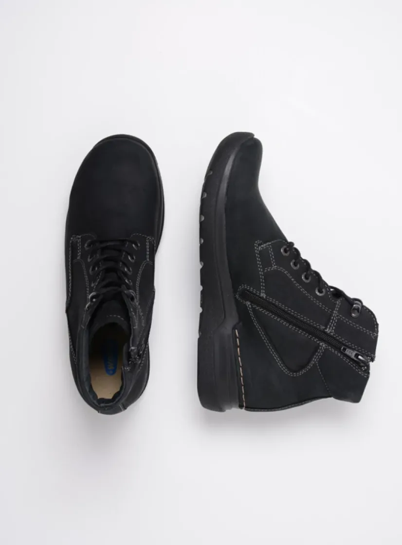 Wolky Whynot - zwart nubuck<DAMES Hoge Veterschoenen|Wandelschoenen