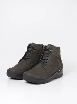 Wolky Whynot HV - asfalt nubuck<DAMES Hoge Veterschoenen|Wandelschoenen