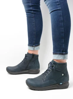 Wolky Whynot HV - blauw nubuck<DAMES Hoge Veterschoenen|Wandelschoenen