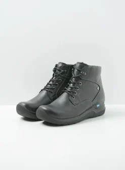 Wolky Whynot HV - zwart leer<DAMES Hoge Veterschoenen|Wandelschoenen