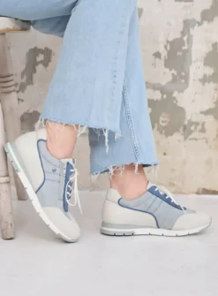 Wolky Yell XW - gebroken wit/denim leer<DAMES Lage Veterschoenen|Sneakers