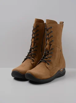 Wolky Zigzag - cognac suede<DAMES Hoge Veterschoenen|Veterlaarzen